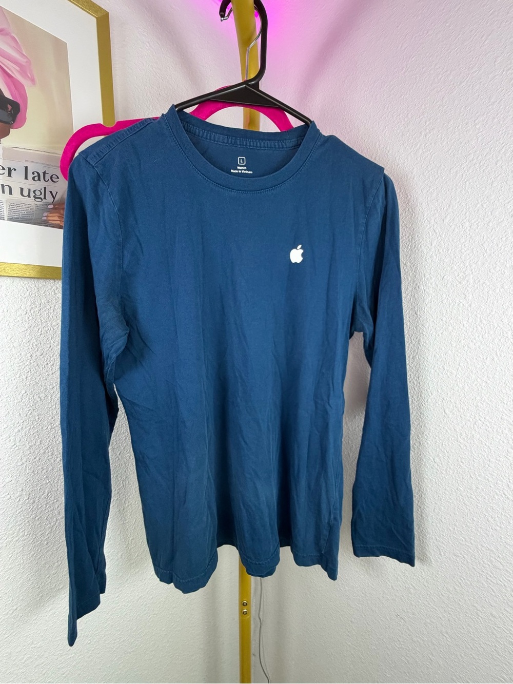 Apple Employee Blue Long-Sleeve Tee with White Apple Logo - Large